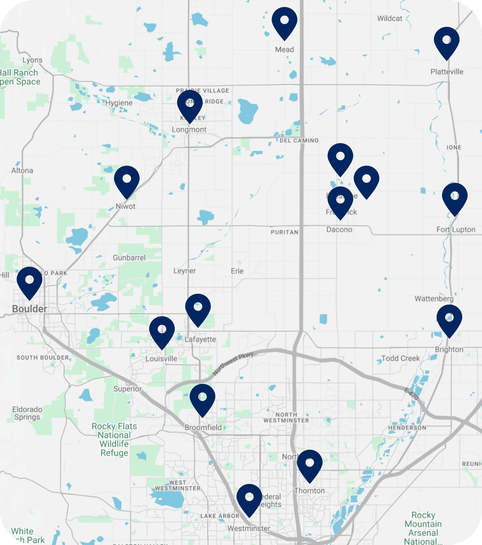Carbon Valley Heating, Air, Plumbing & Electrical service area in Weld, Boulder, and Adams counties near Frederick, CO.